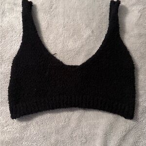Fashion Nova Fuzzy Knit Crop Tank Top Black Women’s Small Cozy Lounge Bralette